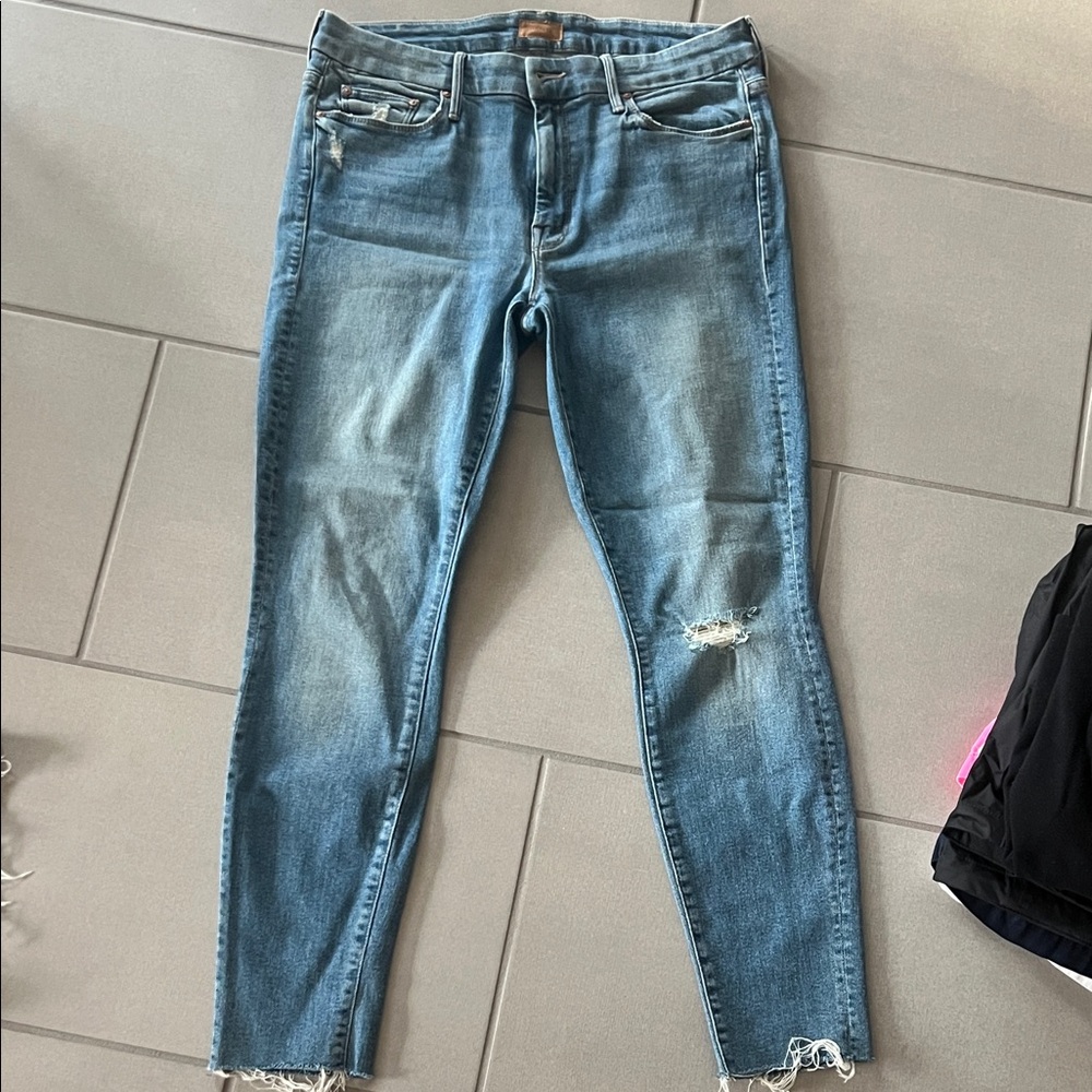 MOTHER Light Blue Distressed Skinny Jeans